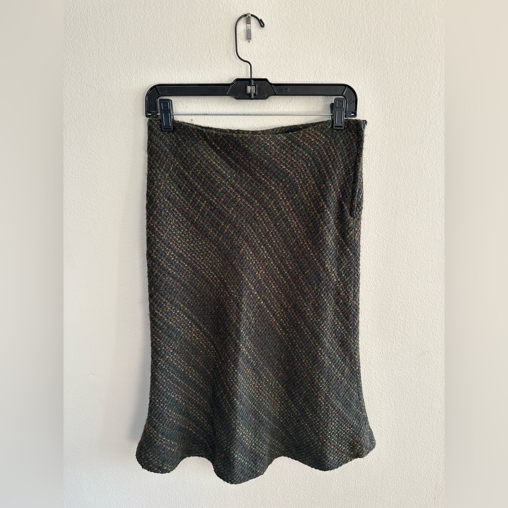Vintage Tweed A-Line Skirt – H&M, Size 6, Academia Style, Green/Brown